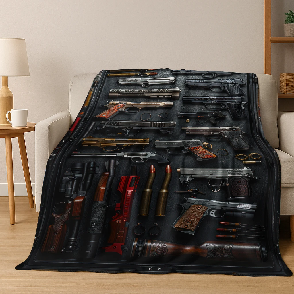 Wood Metal Gun Case Box Military Equipment Flannel Blanket,Cozy Soft Throw Blanket for Home Bedroom Bed Sofa Cover Gift