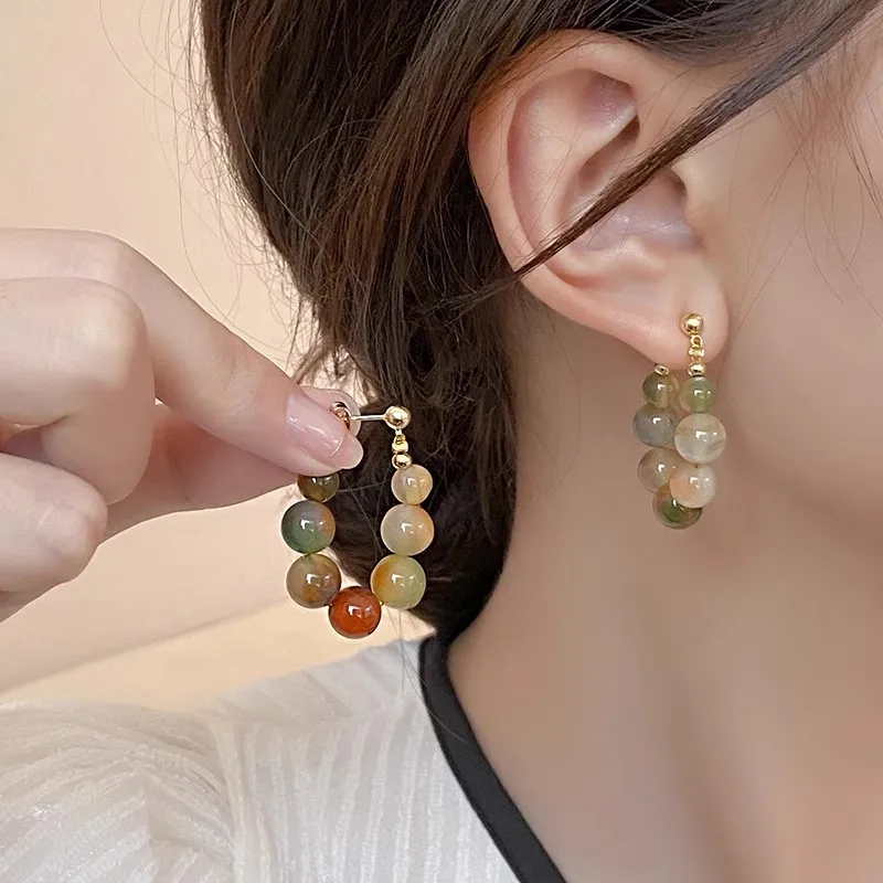 Colorful Beaded Earrings for Women with A Niche Design Temperament Earrings Glass Ball Environmentally Friendly Unique Accessory