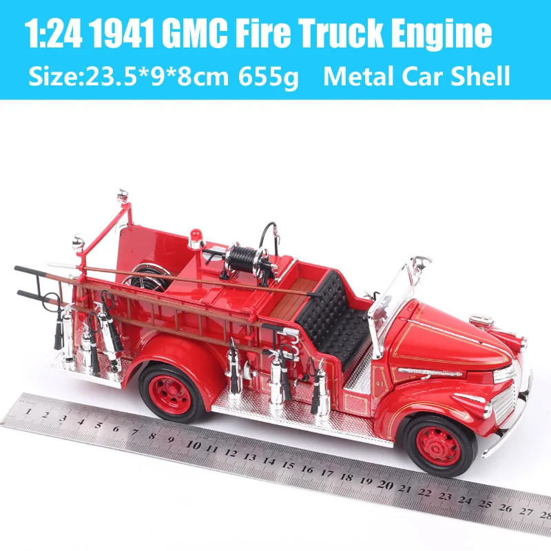 Yat Ming Luxury 1:24 Scale Vintage 1941 GMC Fire Truck Pickup Engine Cab Ladder Metal Die cast model Car Toy Collectibles Red