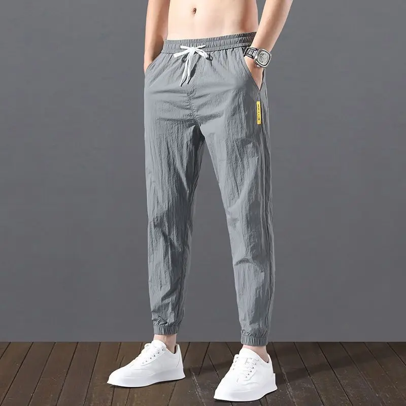 Male Trousers Cropped Summer Harem Cool Thin Ice Silk Cooling Men's Casual Pants Streetwear Fashion 2024 High Quality Big Size