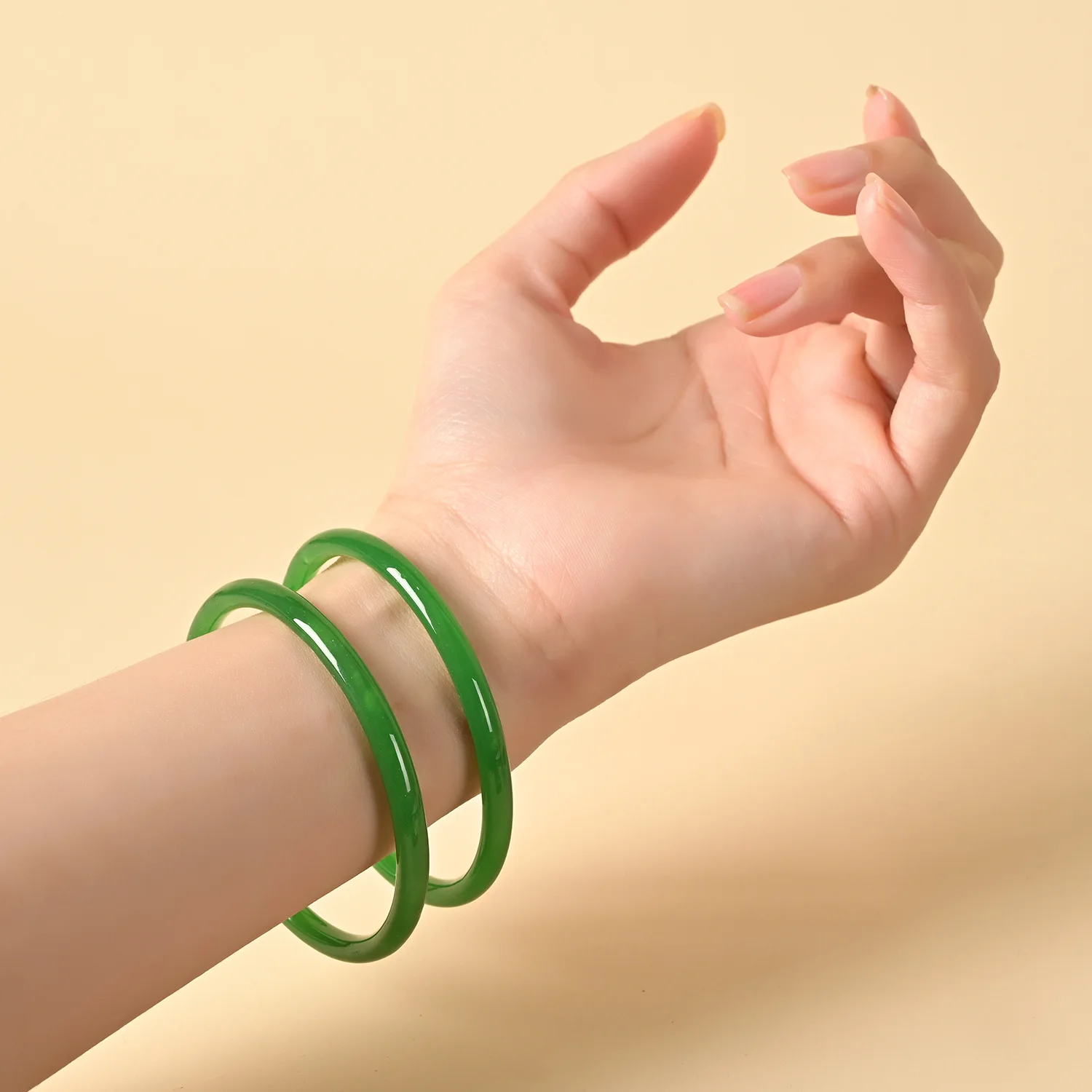 2Pcs/Set Solid Color Jingle Bangles Cute Retro Simple Glass Bracelet Exquisite Femme Fashion Women's Casual China Jewelry Gifts