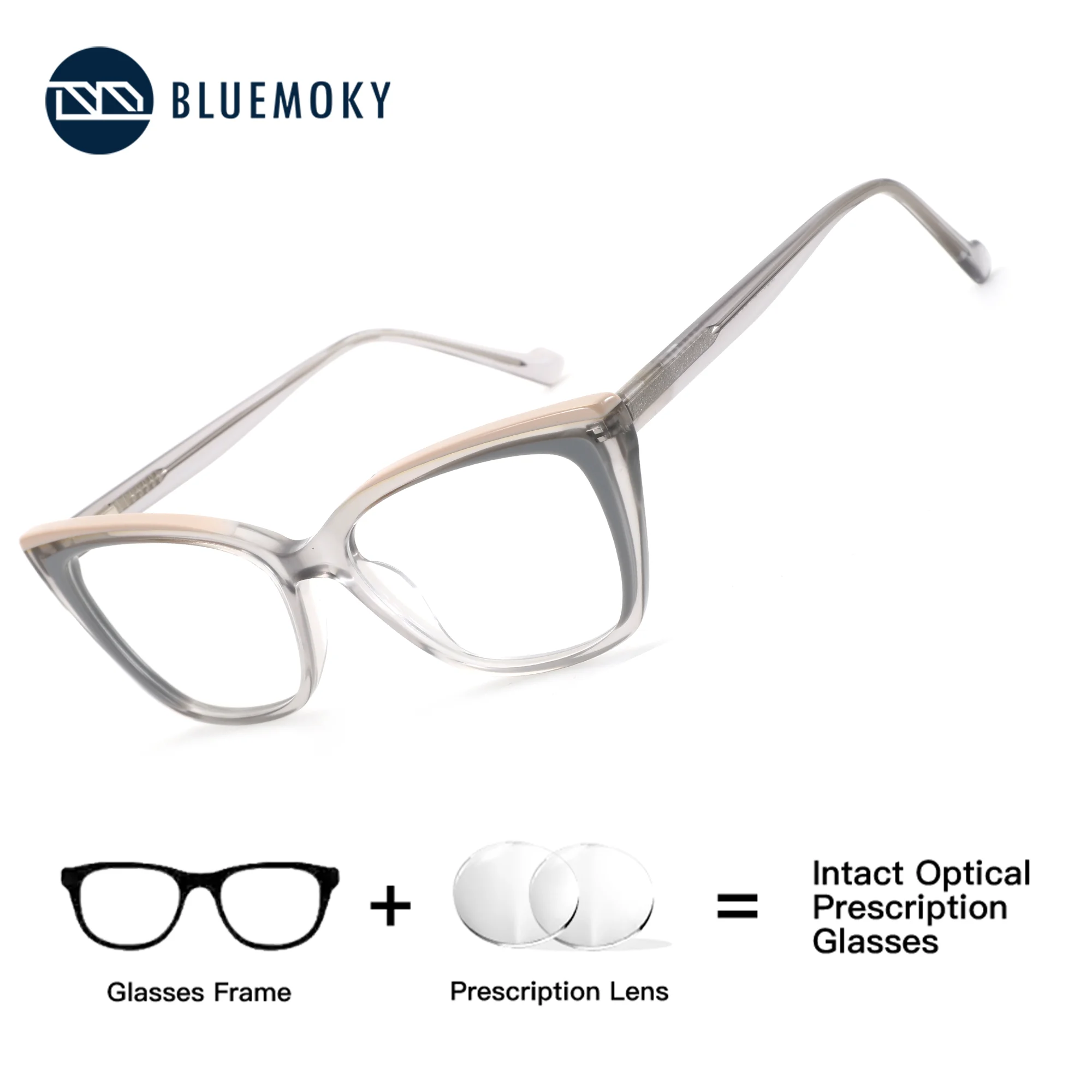 BLUEMOKY S Size Acetate Prescription Glasses Women Photochromic Anti Blue Light Correction Multifocal Reading Eyeglasses