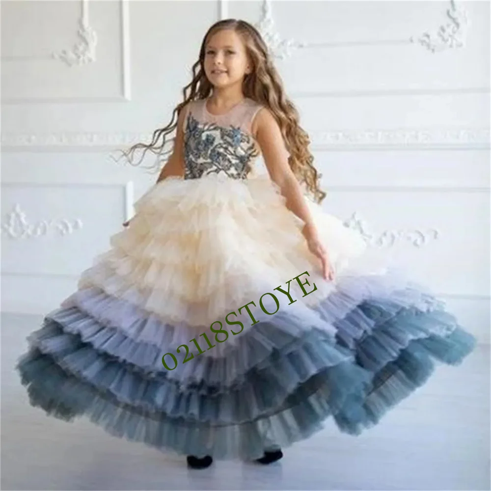 

Flower Girl Dress Vintage Rose Gown With Bow Floor Legth Kids Girl Wedding Party First Communion Ball Gown Christmas