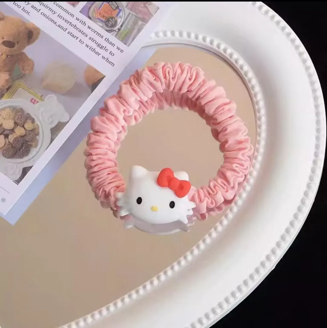 3/5 قطعة أنيمي الوردي ل مرحبا كيتي العلاقات الشعر سانريو إكسسوارات الشعر عالية المرونة رباط شعر الفتيات الاطفال اللعب الشعر التعادل الهدايا