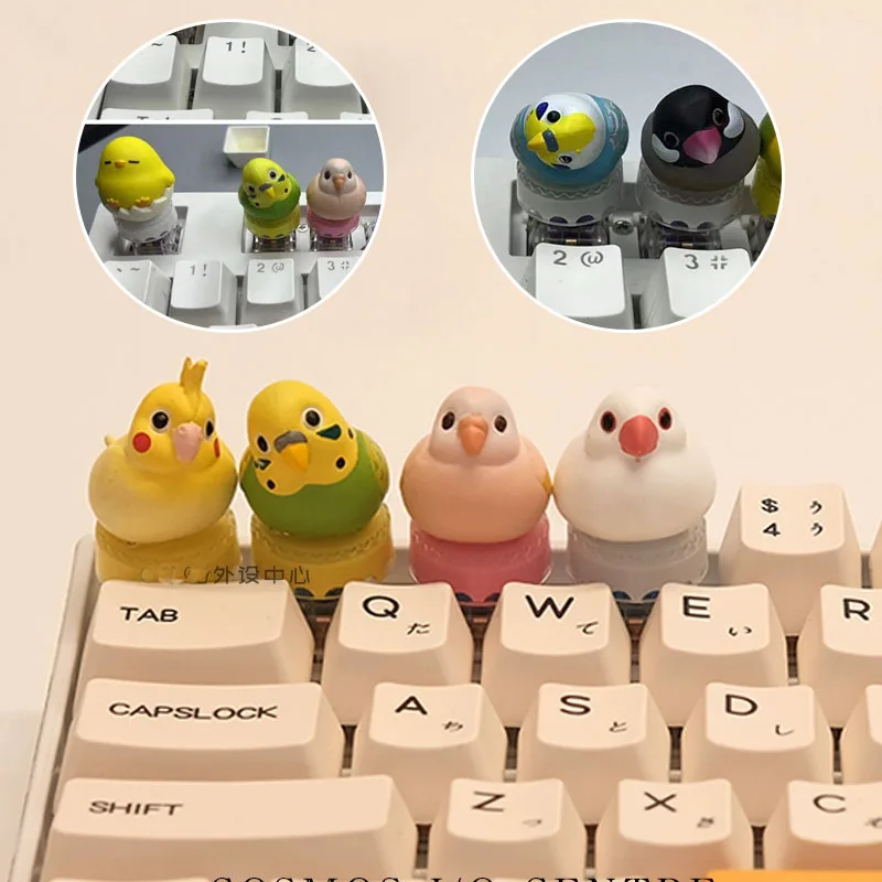 Desenhos animados Handmade Cute Parrot Keycaps, Eixo transversal, personalizado, frango criativo, teclado mecânico, novo