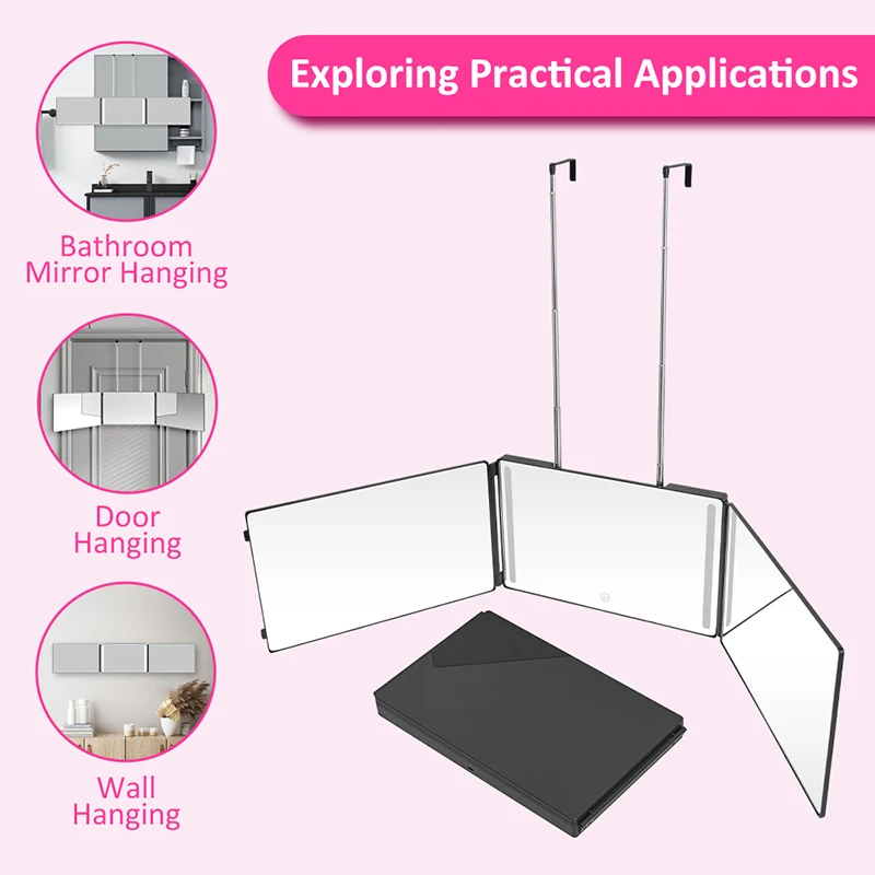 Professional Smart Haircut Mirror, 3-Sided Foldable with Touch Control & Dimmable LED, Portable Self Hair Styling Kit​​
