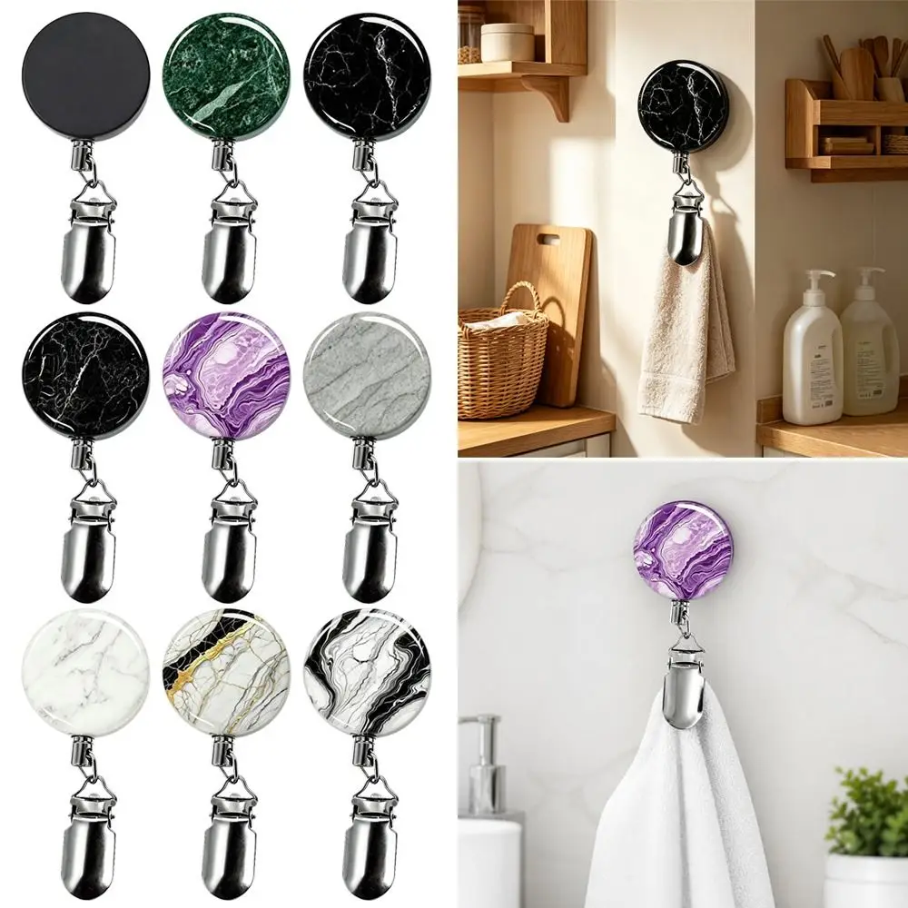 Portable Metal Retractable Towel Clip 4cm with Steel Wire Badge Reel Punch-Free Self-Rewinding Lanyard Clip Household