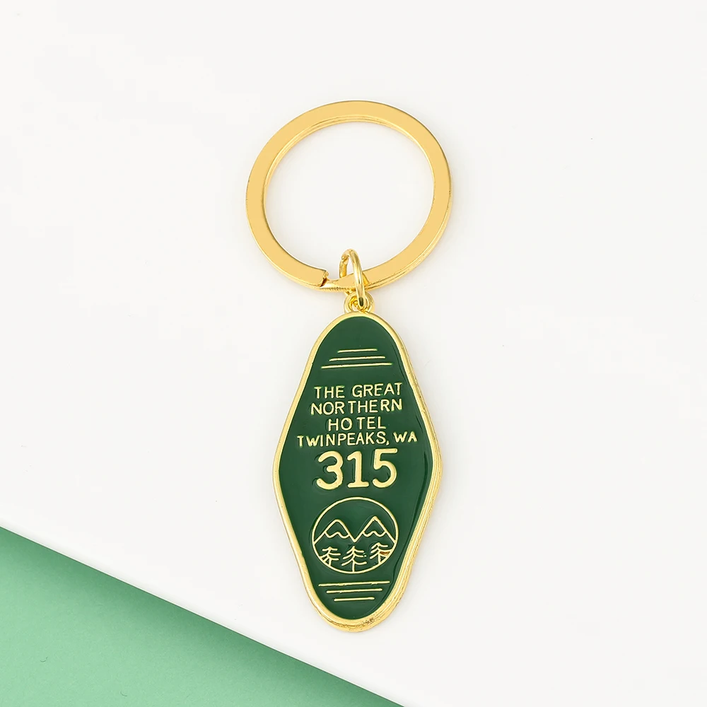 Twin Peaks The Great Northern Hotel Room 315 Keychain Green Prismatic Metal Keyring For Men Fans Gift Jewelry