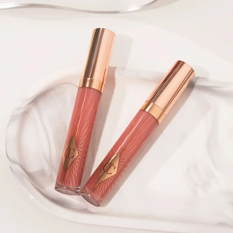 Charlotte 8 Colors Water Light Collagen Lip Gloss Long-lasting Moisturize Lip Balm Heart-shaped Tip Lip Brush Tilbury Cosmetics
