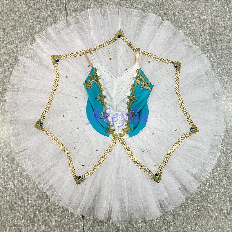 

Akeylia cyan white professional ballet tutu dress women Nutcracker performance pancake tutu classical girls BLST20132