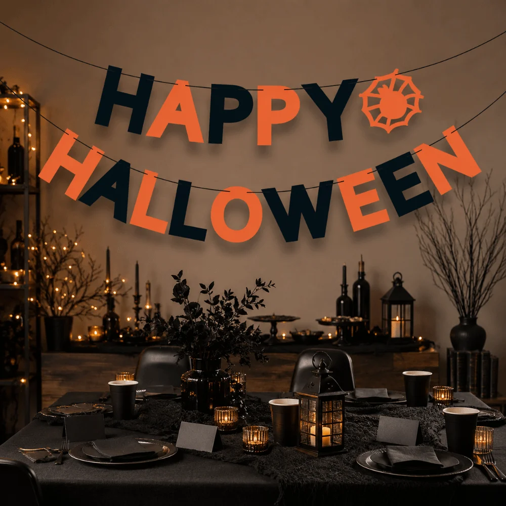Funny Happy Halloween Banner Celebration Reusable Halloween Paper Pull Flag Durable Handmade Party Decor Pull Flag