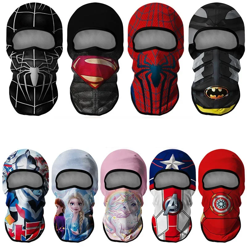 Boys and Girls Balaclava Sports Caps 3D Cartoon Print Full Face Mask Outdoor Kids Cycling Headwear Ski Skateboard Face Shield