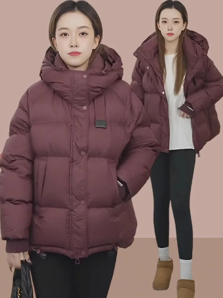 

Женская зимняя утепленная куртка из хлопка с капюшоном, корейский стиль, свободный крой, длинный рукав, на молнии, премиум-класс