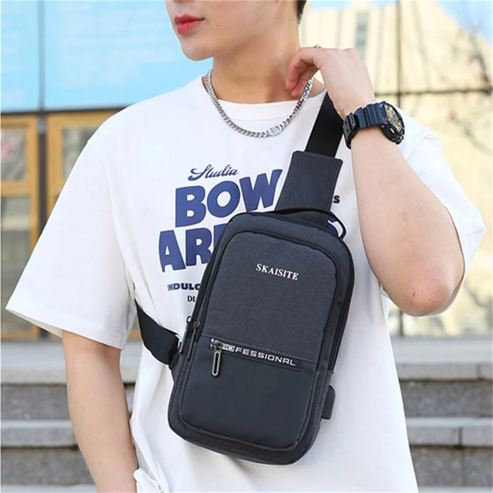 Waterproof Nylon Chest Bag With Usb Port Men\'S Crossbody Bags Travel And Anti-Theft Needs Handbag Simple Shoulder Bags Wholesale