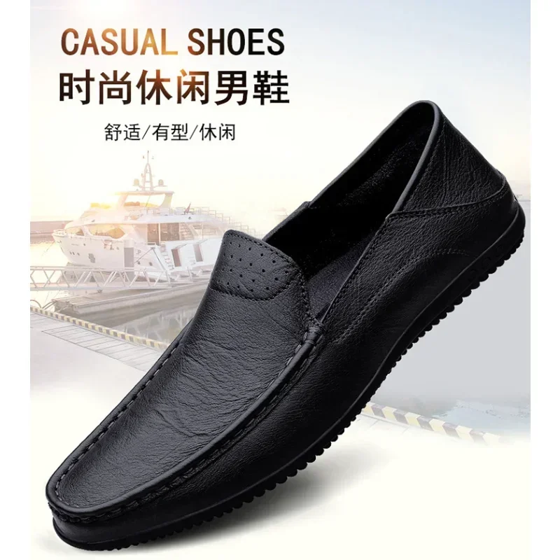 Zapatos de verano para hombre, mocasines de piel auténtica, transpirables, suaves, 2024