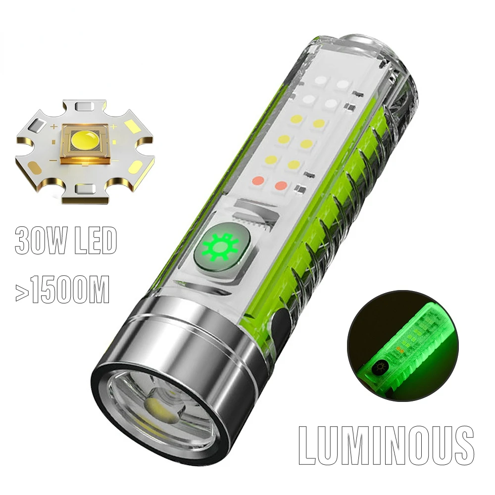 LED Flashlight with White/red/blue/purple Side Light Super Bright and Strong Magnets 30W LED Wick Lighting for 1500 Meters