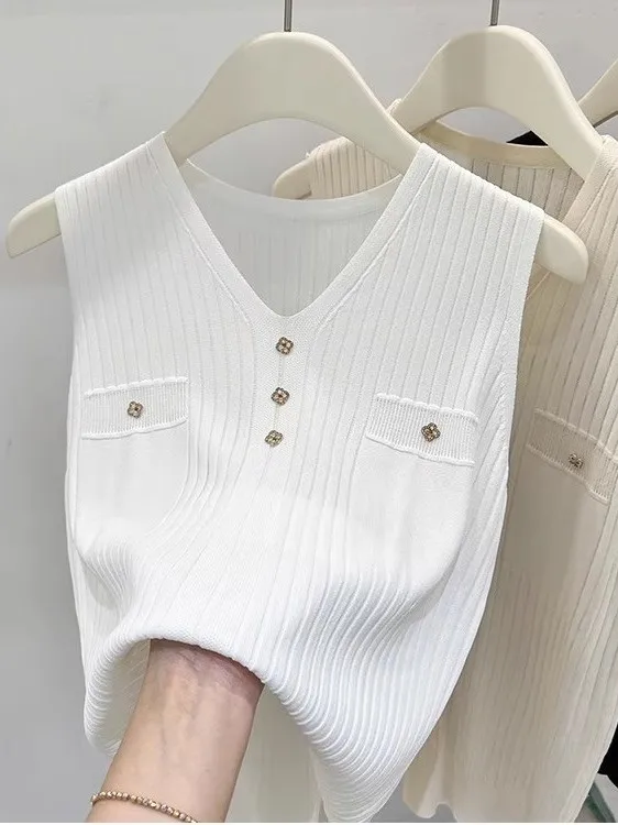 Loose Fit Ice Silk Strap Vest Women's Summer Thin Svel Top Sweet Sle Long Sve Ultra ort Length Faionable