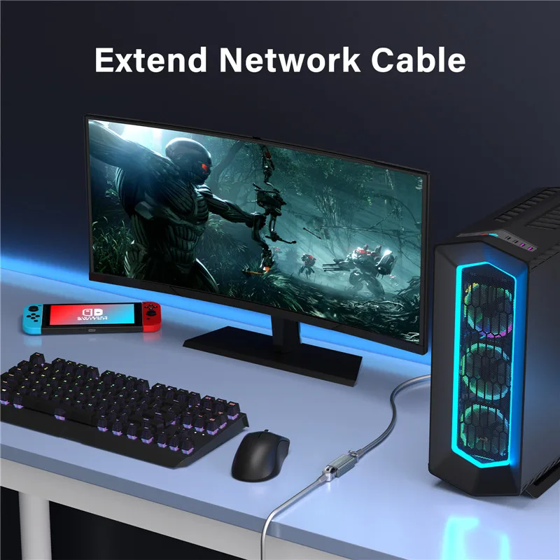Разъем RJ45 10 Гбит/с, металлический корпус, сетевой удлинитель для Cat8 Cat7 Cat6, адаптер «мама-мама», гигабитный Ethernet-кабель
