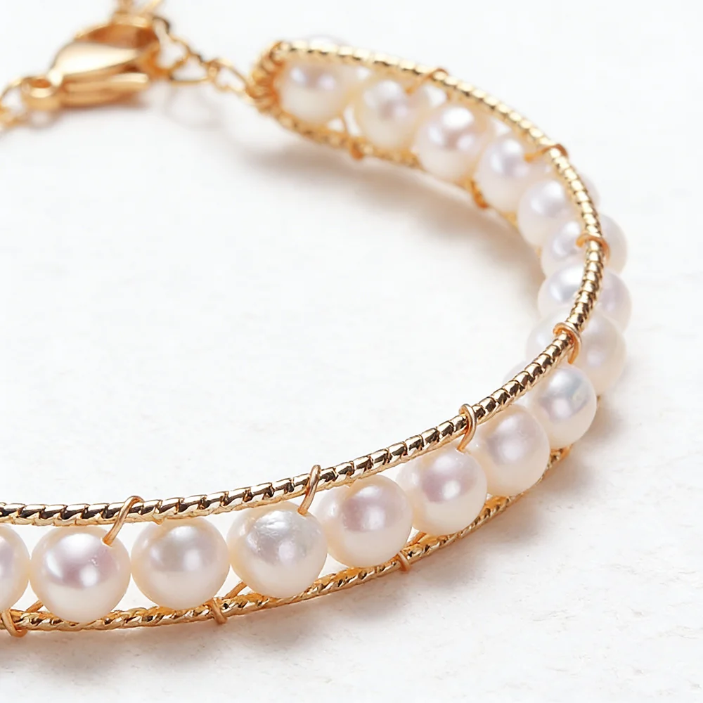 VOBIPY 5.5-6mm Natural Freshwater Pearl Bracelet for Women Double Layer Adjustable Bracelet Elegant Daily Jewelry Gift 17cm+4cm