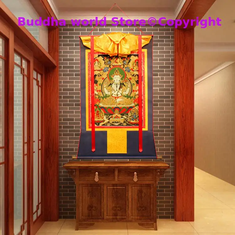large Wholesale Buddhist supplies HOME Temple WALL High grade decorative silk Four arm Guan yin buddha Thang-ga Thangka painting