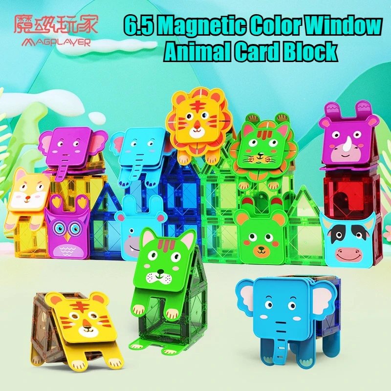100 SZTUK Kolorowe Magnetyczne Klocki Budowlane z Motywem Zwierząt Leśnych do Okna, Zestaw DIY dla Dzieci, Gra Konstrukcyjna dla Maluchów, Prezent