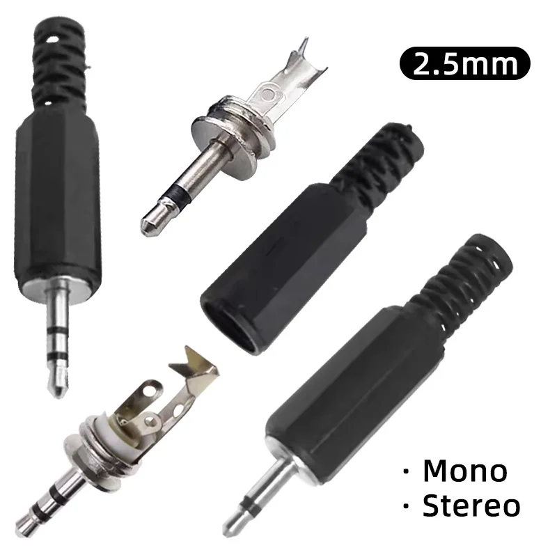 

5/20/100Pcs 2Pole 3Pole Audio Connector 2.5mm Male Plug 2.5 Mono Stereo Plugs with Black Plastic Housing