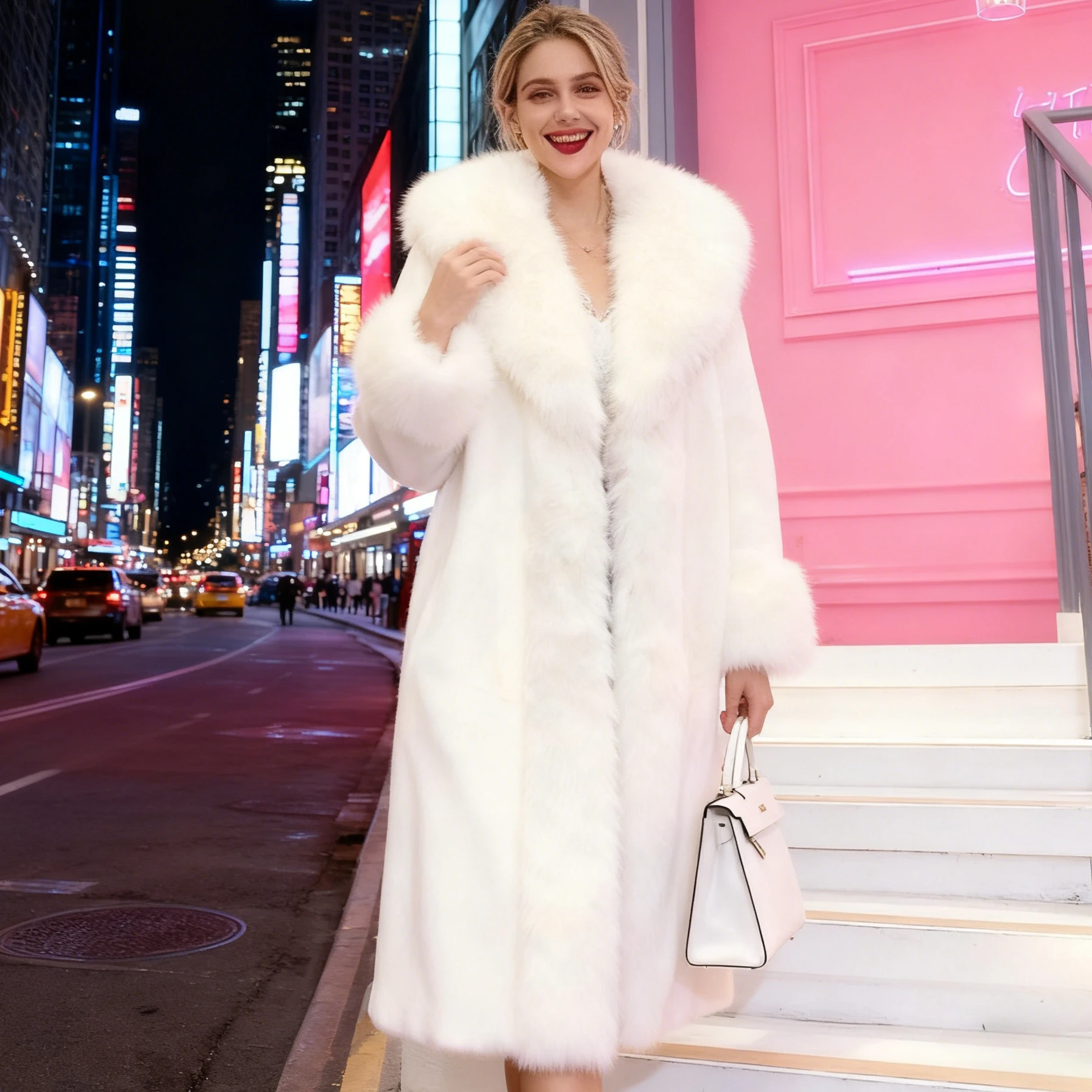 Long Coat Faux Fur Coats Women Thick Warm Turn Down Collar Y2k Streetwear Work White Outerwear Jackets Elegant Fur Autumn Winter