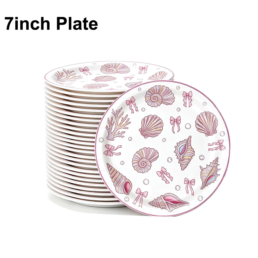 10-50Pcs Ocean Shell Paper Paper Plates Disposable Tableware Cups Birthday Party Decoration Scene Baby Shower Wedding view 2