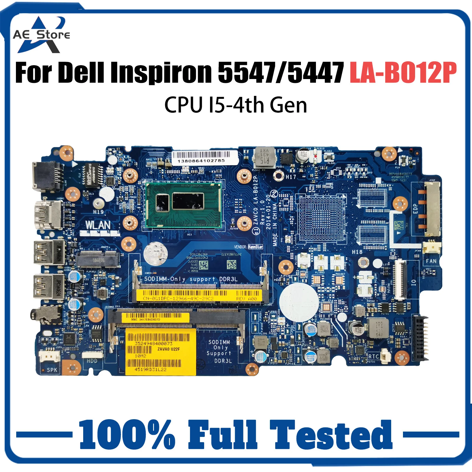 

ZAVC0 LA-B012P For Dell Inspiron 5447 5547 5548 5442 5543 5542 Laptop Motherboard CPU I5-4th Gen V2G Tested Good