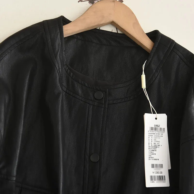 Doce e legal sle couro jaet sve design casual solto ajuste feminino casaco ort outono nova chegada design fiel