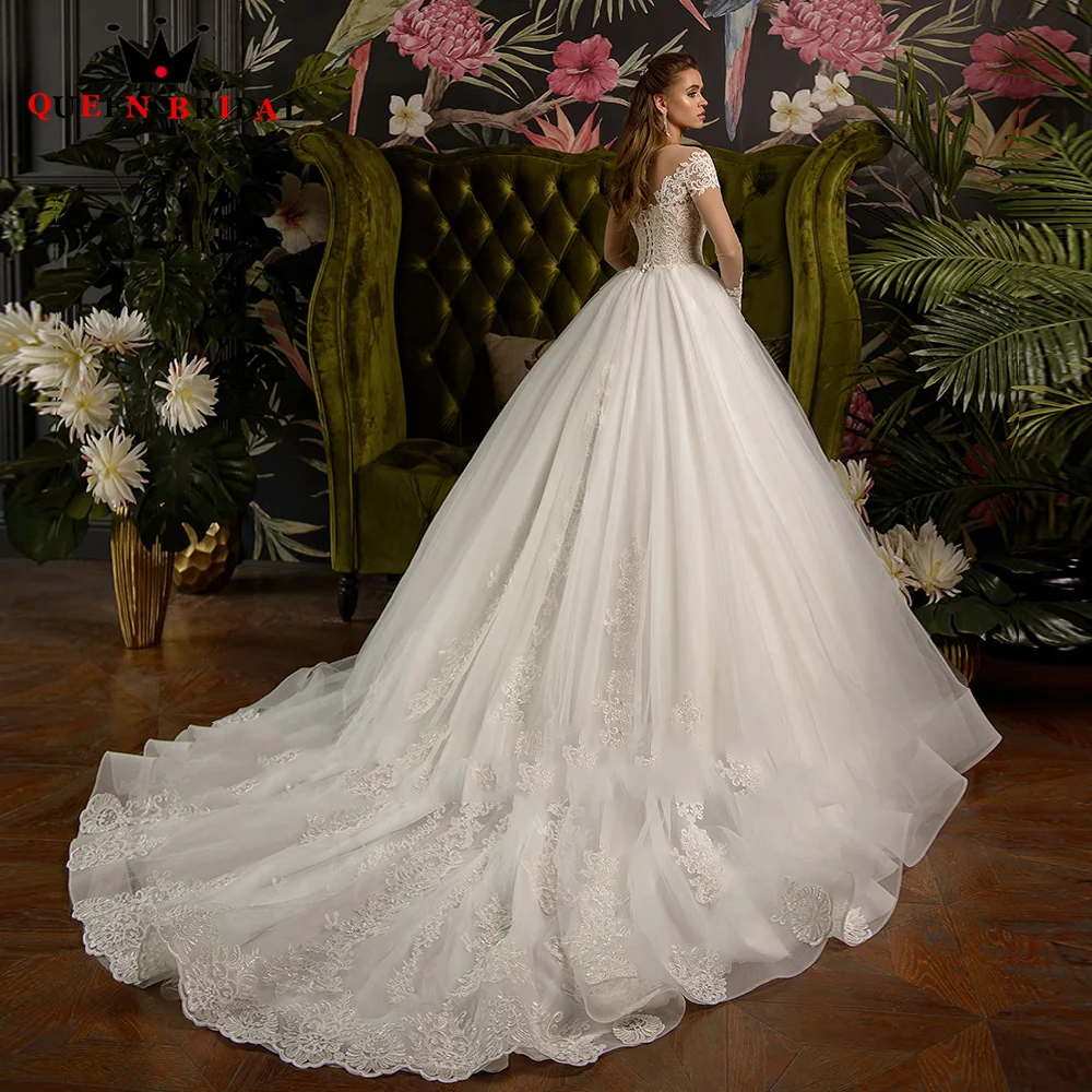 매력적인 우아한 럭셔리 긴 소매 웨딩 드레스 아플리케 구슬 바닥 길이 신부 가운 vestido de novia 사용자 정의 크기