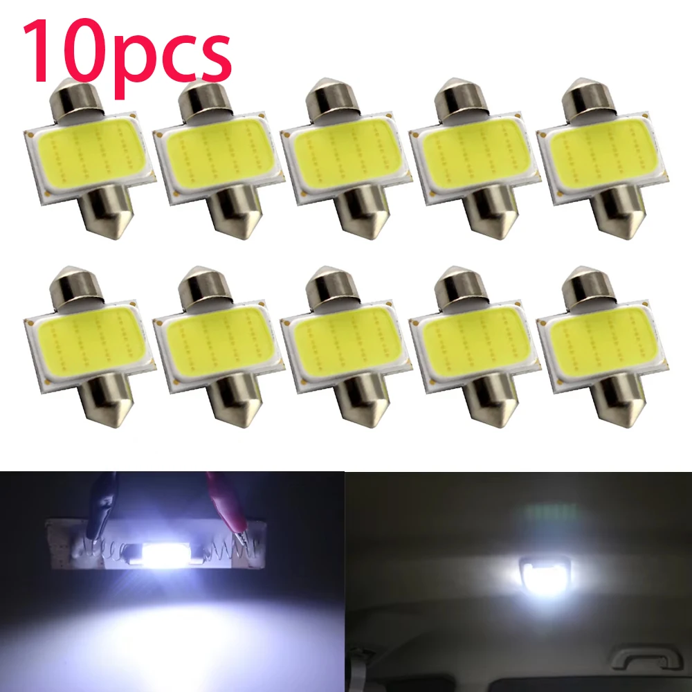 

10Pcs White COB C5W Car Auto Festoon Dome Interior LED Lights Lamp Map Roof Reading Bulb DC12V 24V 31/36/39/41MM