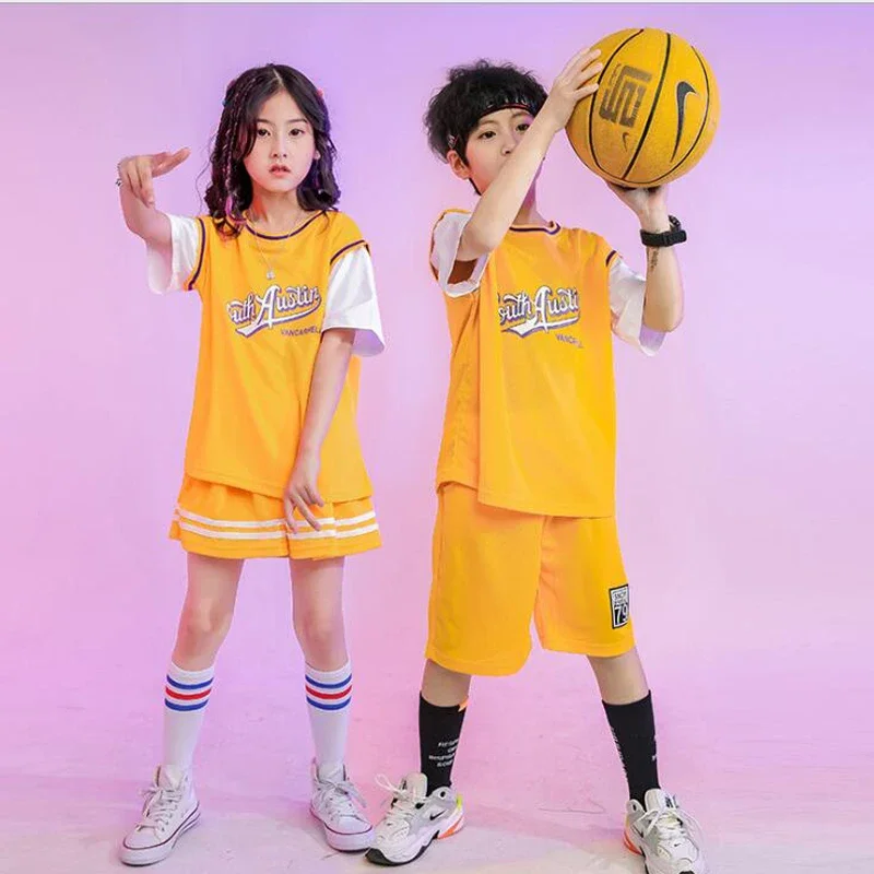 1 セット子供ヒップホップダンス衣装 Tシャツショートパンツダンス服ガールズボーイズジャズチアリーダーダンス衣装服着用