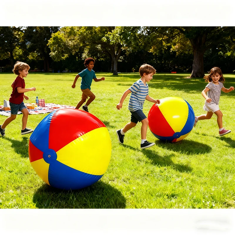 Giant Beach Balls, Large Inflatable Balls Rainbow Color Big Plastic Toys for Kids and Adults, Summer Pool Games, Backyard Fun,