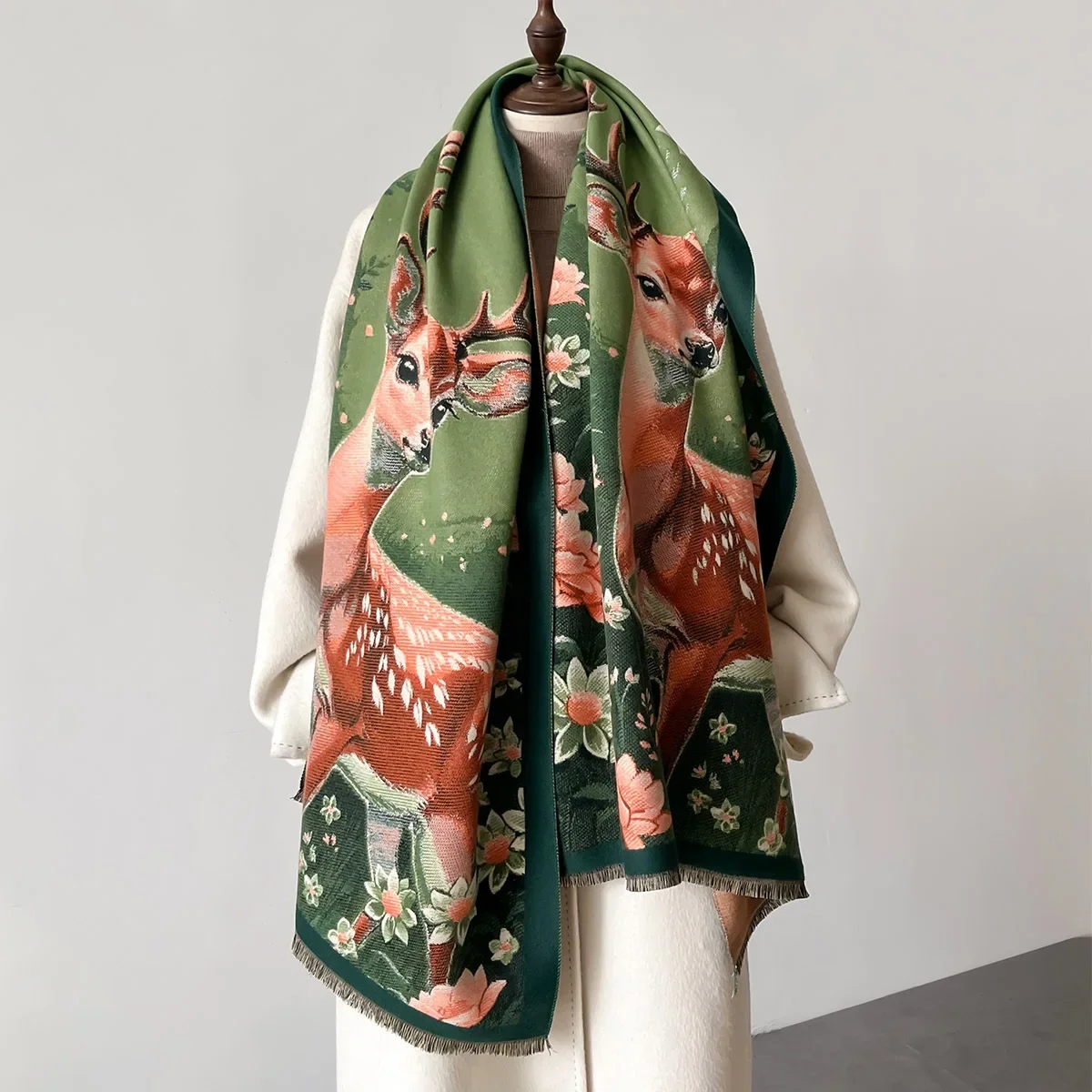 

Cartoon Sika Deer Cashmere Scarf Women Winter Thick Warm Blanket Brand Female Shawl Wrap Bufanda 2024 Poncho Echarpe Pashmina
