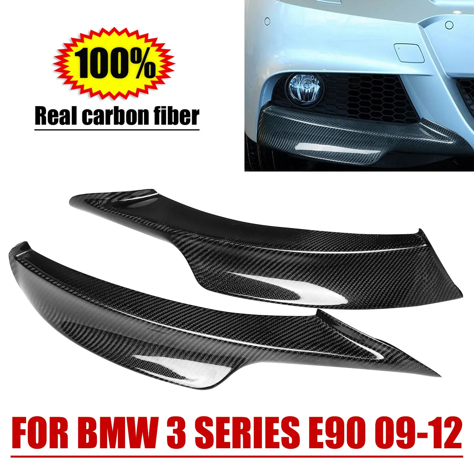 For BMW 3 Series E90 M Sport 325i 330i 335i LCI Sedan 4-Door 2009-2012 Carbon Fiber Front Bumper Splitters