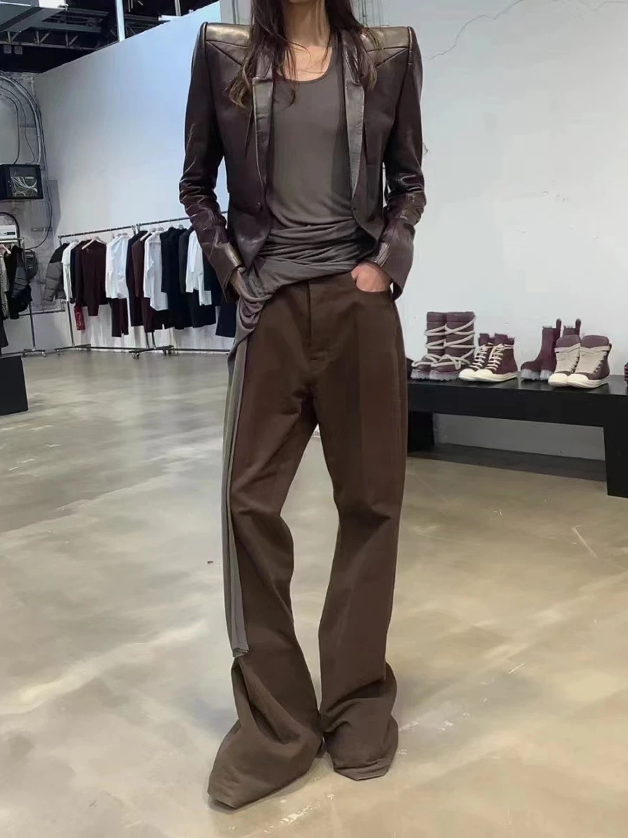 ハイストリートジーンズ メンズ ROスタイル ブラウンウォッシュ ブラッシュド ストレートレッグ ややフレア ファッションカジュアルデニムパンツ