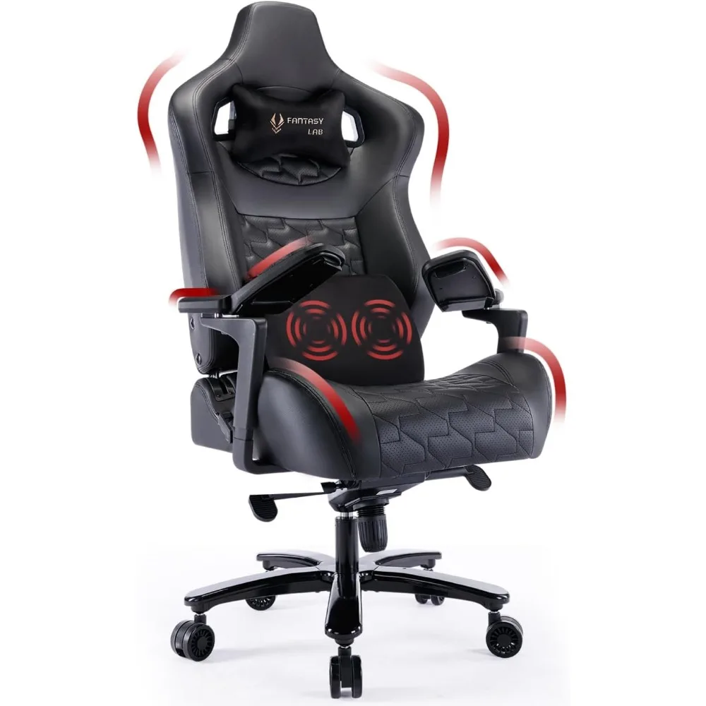 Cadeira grande e alta Gaming com braços flip-up 6D, massagem cintura travesseiro, encosto de cabeça para cadeira pesada Gaming, 450 libras