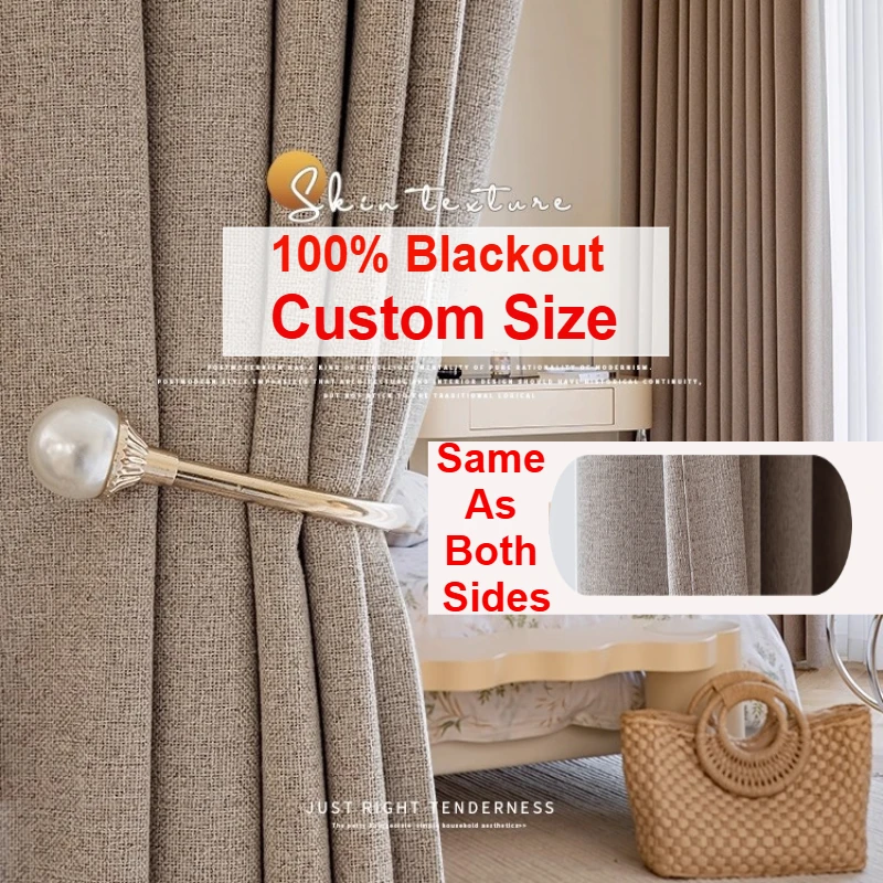 

Custom Size Cotton Linen 100% Blackout Curtains for Living Room Bedroom Dining Window Decor Luxury White Tulle Elegant Thicken