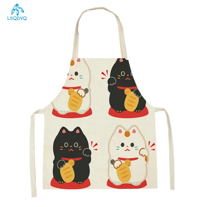 Women Men Cleaning Kitchen Aprons Cartoon Cat Hippo Polar Bear Rabbit Printed Cooking Apron Dinner Party Baking Cleaning Aprons