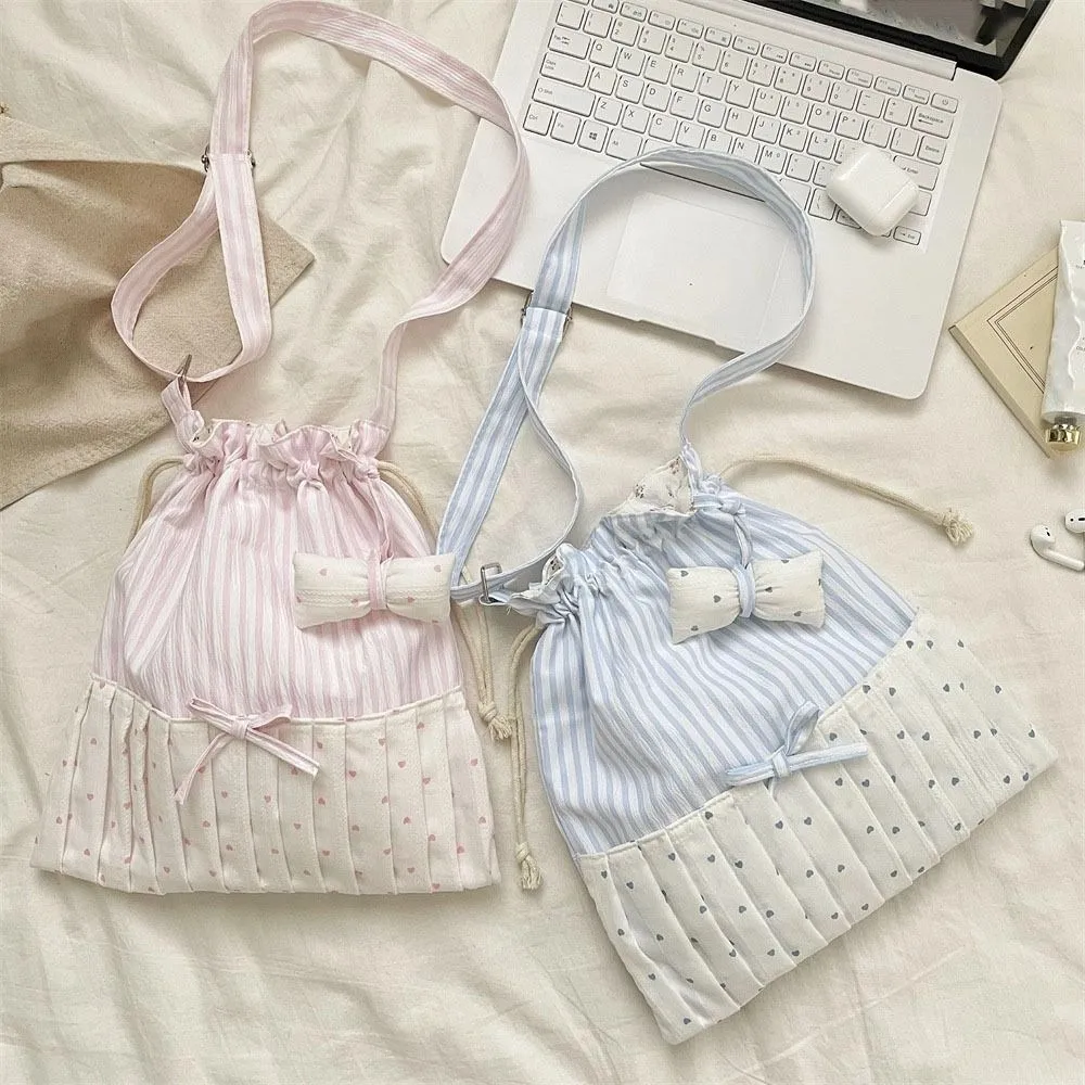 

Casual Large Capacity Striped Shoulder Bag Korean Style Patchwork Sweet Tote Bag New Design Bow Crossbody Bag Streetwear