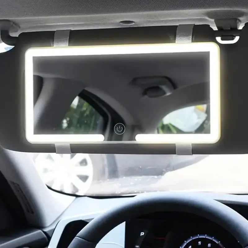 HD Mirror Car LEDMakeup Mirror regolazione a tre ingranaggi piastra per visiera parasole interno RearMirror dimmerabile Touchscreen specchio da