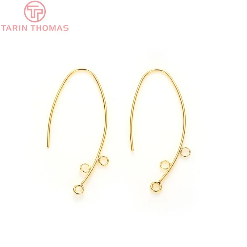 24K Gold Plated Brass Earring Hoop, 3 Buracos Pendurados, Fazer Jóias DIY, Achados Acessórios, 6PCs, 15x33mm, 2684