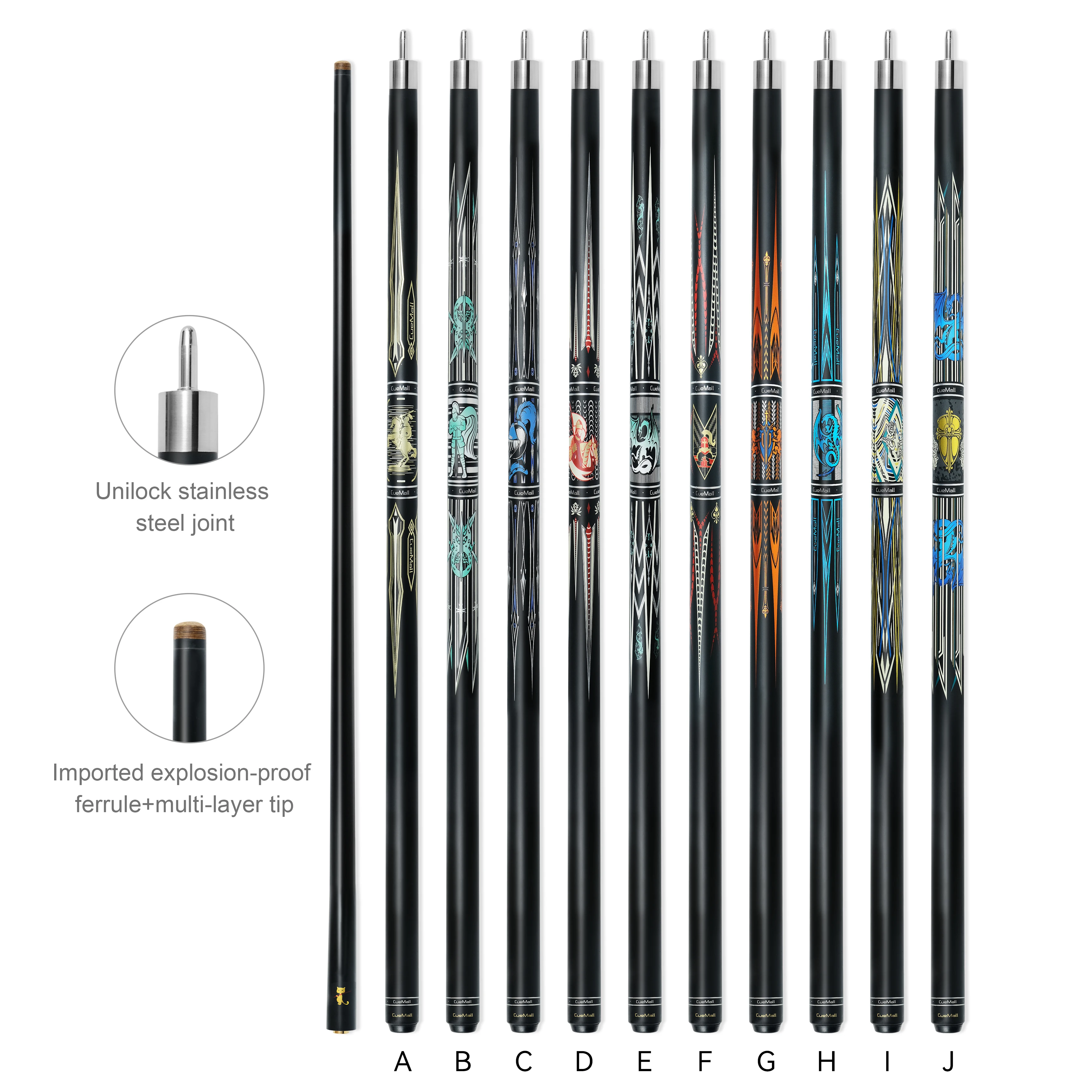 

High Quality 58'' 2-pieces Billiard Pool Cue with Carbon Fiber Shaft, Skin-like and Pleasant Touch Wrap & Uni-loc Joint