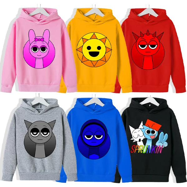 Sprunki Thick Hoodie for Children Anime Cartoon Fashion Sweatshirt Boys Girls Autumn Winter Hip Hop Hooded Hoodies Kids Clothes