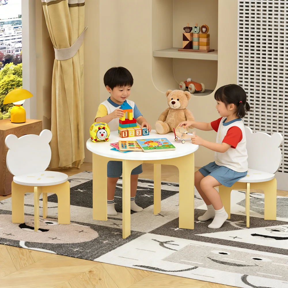 Orraves Kids Table and Chair Set, 3-Piece Toddler Table with 2 Chairs, Cute Bear-Back Chairs, Sturdy Wooden Activity Table Set for Kids, Playroom, Bedroom, Preschool image 6