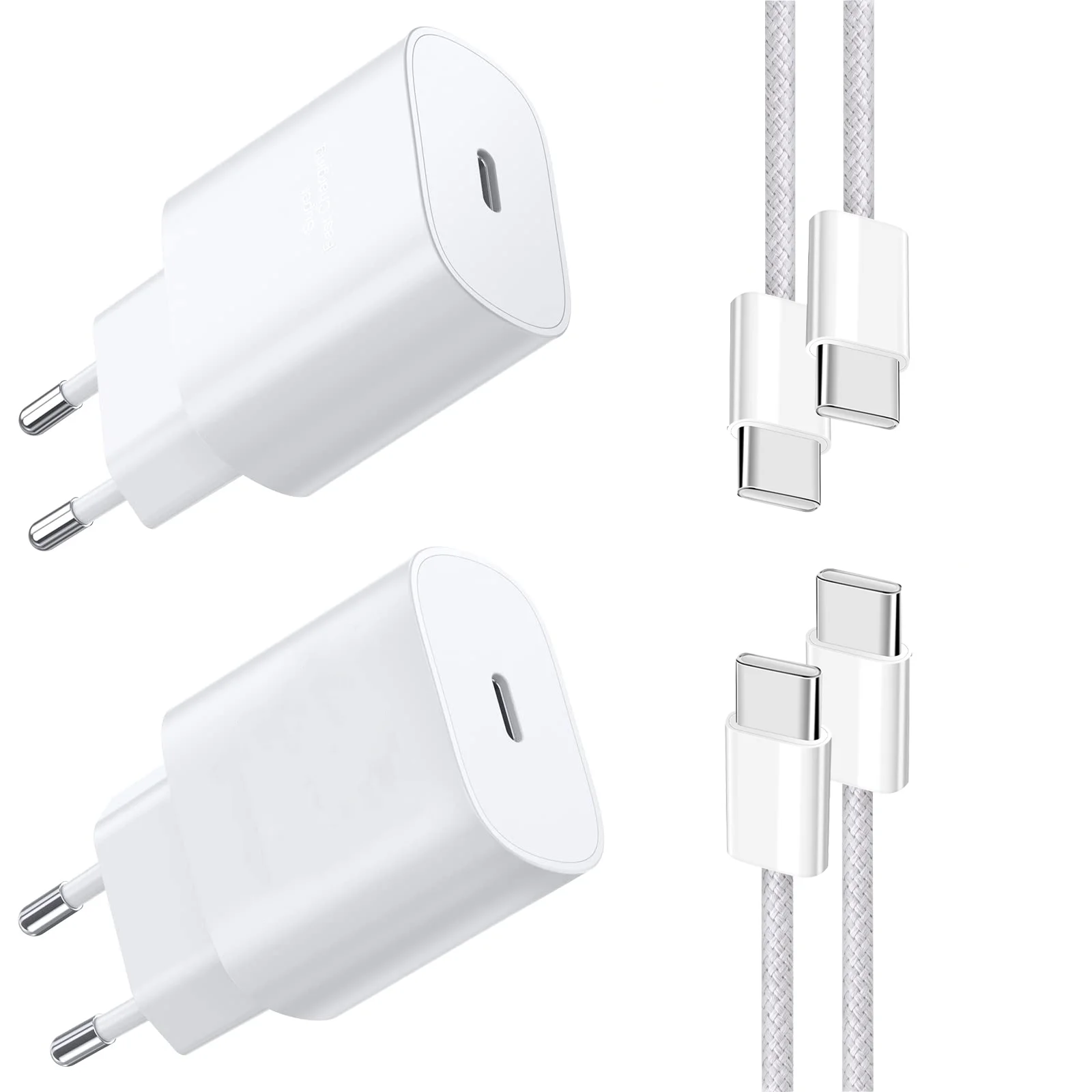 

Комплект из 2 зарядных устройств USB-C мощностью 20 Вт, нейлоновый адаптер для сверхбыстрой зарядки с кабелем USB-C длиной 2 м для Samsung Galaxy S23/S22/S21 Ultra/S21+/S20