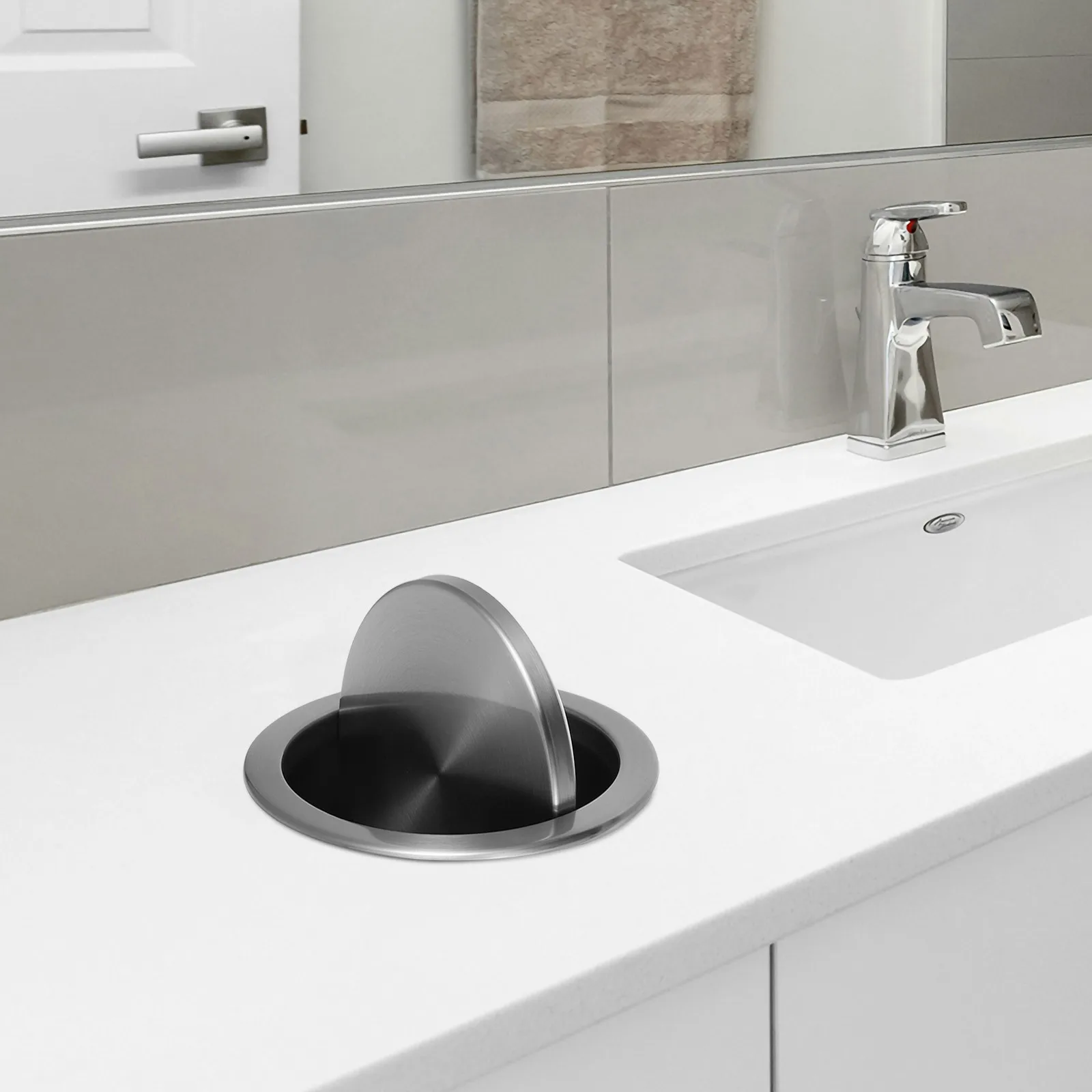 

1 Set Embedded Trash Can Stainless Steel Countertop Bin Round Garbage Holder Kitchen Cabinet Trash Container Smooth