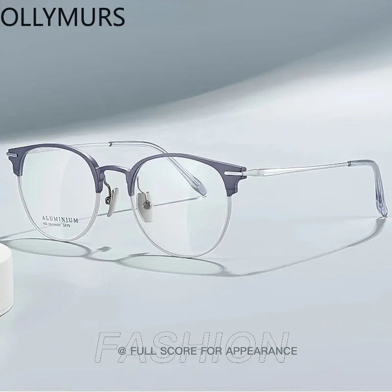 

OLLYMURS мужские и женские круглые очки в стиле ретро, ультралегкие алюминиево-магниевые модные оптические оправы для очков по рецепту 2479