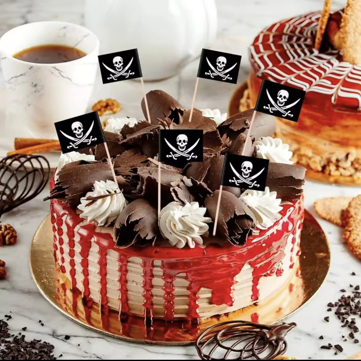 100PCS Piraten Flagge Zahnstocher Cupcake Topper Für Piraten Thema Geburtstag Party Kuchen Dekoration Halloween Cocktail Pick Liefert